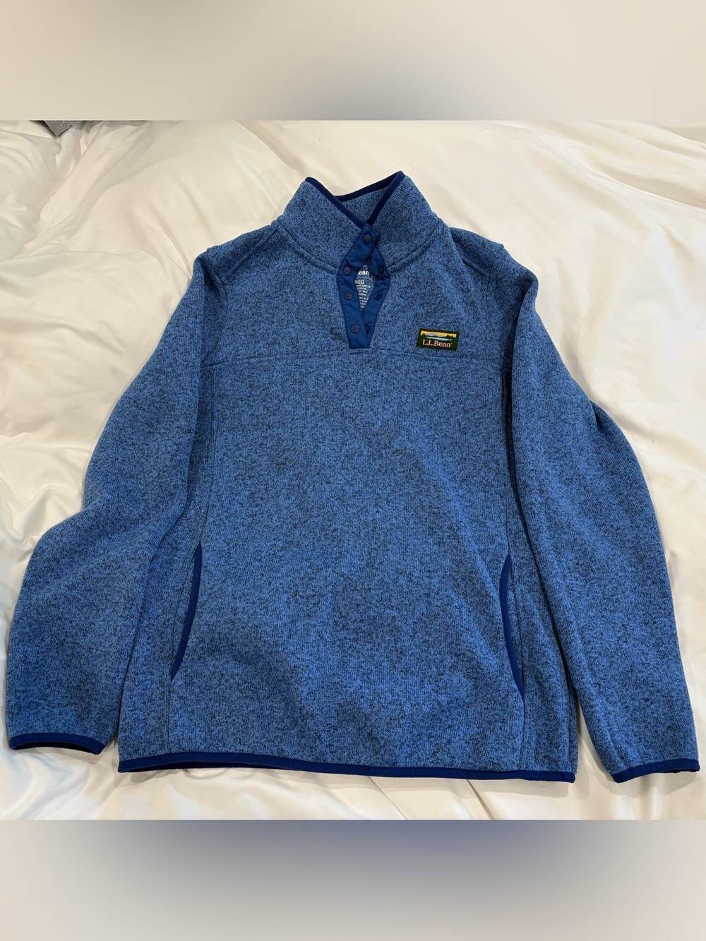 L.L. Bean Women’s Heathered Blue Zip-Neck Fleece Sweater Pullover